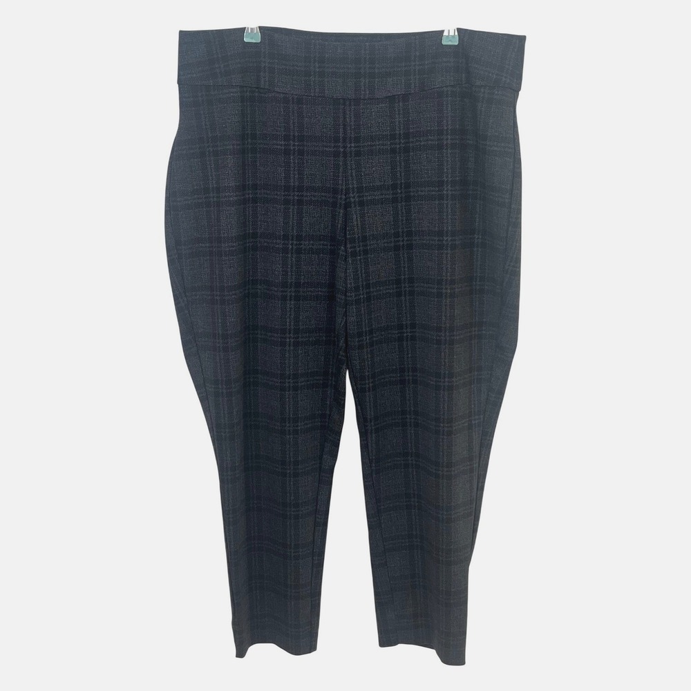 Zac & Rachel Woman Slacks Pants Pull On Wide Band Gray‎ Black Plaid Tartan 2X